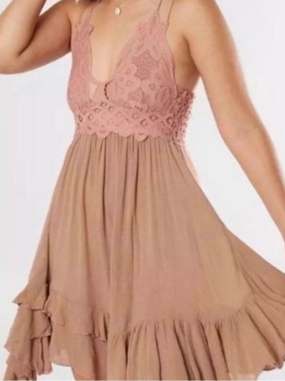 Free People One Adella Slip Mini Dress Rose Pink Two Toned Size XS Fairycore